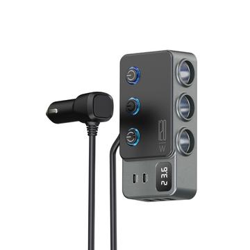 3-in-1 Fast Charging Car Charger PD 35W - Cigarette Lighter Adapter 120W and 5 USB Ports - Black