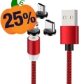 Magnetický Kábel LED 3 v 1 - Lightning, USB-C, MicroUSB - 1m - Červená