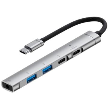 5-in-1 Aluminum Alloy Multifunctional USB-C Hub - Silver