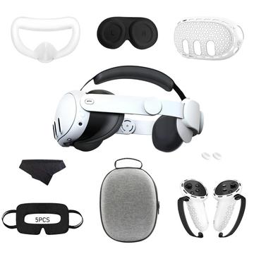 9-Piece Accessory Kit for Meta Quest 3: Head Strap, EVA Storage Case, Silicone Handle Covers, and More