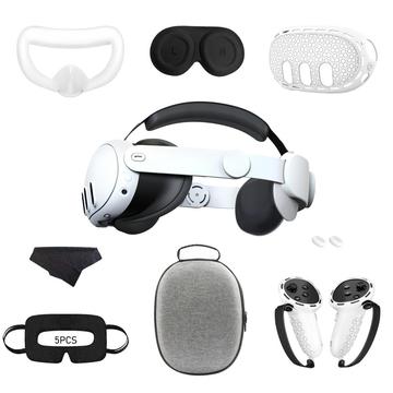 9-Piece Accessory Kit for Meta Quest 3: Head Strap, EVA Storage Case, Silicone Handle Covers, and More - White