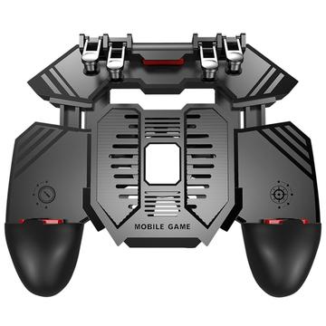 Mobilný herný ovládač AK77 PUBG Game Controller Gamepad so 6-prstovou hernou spúšťou a chladiacim ventilátorom - čierny/1200mAh dobíjacia batéria