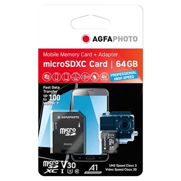 Agfaphoto Professional vysokorýchlostná pamäťová karta MicrosDXC 10616 - 64 GB