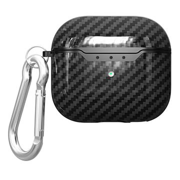 AirPods 4 TPU Puzdro s Karabínom - Uhlíkové Vlákna - Čierna