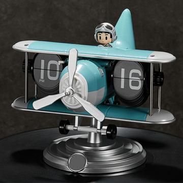 Airplane Flip Desk Clock w. Mechanical Time Display - Blue