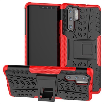 Huawei P30 Pro Anti -Slip Hybrid Case s Kickstandom - červená / čierna