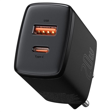 Baseus Compact Wall Charger 20W - USB -C PD3.0, USB QC3.0