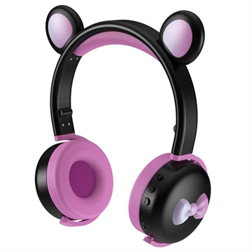 Medvedie slúchadlá uší Bluetooth BK7 s LED - čierna