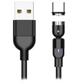 Spletený rotačný magnetický kábel USB typu C - 2 m - čierna