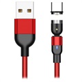 Spletený rotačný magnetický kábel USB typu C - 2 m - červená