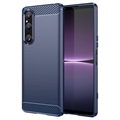 Sony Xperia 1 V Puzdro z Brúseného TPU - Uhlíkové Vlákno - Modrá