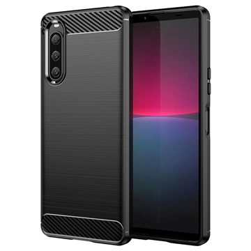 Sony Xperia 10 V Puzdro z Brúseného TPU - Uhlíkové Vlákno - Čierne