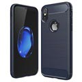iPhone X / iPhone XS Brushed TPU Cover - uhlíkové vlákno - tmavo modrá