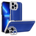Camstand iPhone 13 Pro Hybrid Cover - uhlíkové vlákno - modrá