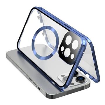 Kompatibilný s puzdrom MagSafe pre iPhone 15 Pro Magnetický kovový rám + obojstranný kryt telefónu z tvrdeného skla so zámkom na pracku
