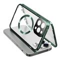 Kompatibilný s puzdrom MagSafe pre iPhone 15 Pro Magnetický kovový rám + obojstranný kryt telefónu z tvrdeného skla so zámkom na sponu - zelený