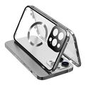 Kompatibilný s puzdrom MagSafe pre iPhone 15 Pro Magnetický kovový rám + obojstranný kryt telefónu z tvrdeného skla so zámkom na sponu - strieborný