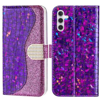 Croco Bling Series Samsung Galaxy A14/A14 5G Puzdro do Peňaženky - Fialová