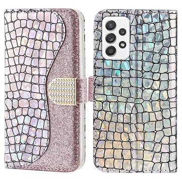 Séria Croco Bling Series Samsung Galaxy A53 5G Case Case - Rose Gold