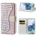 Séria Croco Bling Series Samsung Galaxy S21 5G Wallet Case - Rose Gold