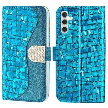 Croco Bling Series Samsung Galaxy A14/A14 5G Puzdro do Peňaženky - Modré