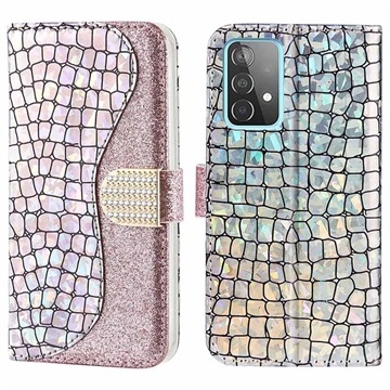 Séria Croco Bling Series Samsung Galaxy A33 5G Case Case - Rose Gold