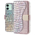 Croco Bling iPhone 11 Pase Wallet - Striebro