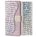 Croco bling iPhone xr peňaženka - striebro
