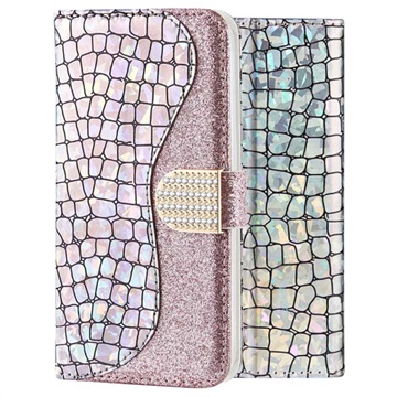 Croco bling iPhone xr peňaženka - striebro