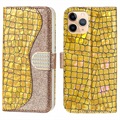 Croco Bling Series iPhone 13 Pro Wallet Case - Gold