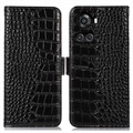 Krokodílová séria OnePlus Ace/10R Wallet Leather puzdro s RFID - čierna