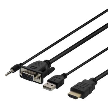 Deltaco VGA to HDMI Adapter Cable with Audio - 1m - Black