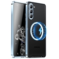 Galvanicky Pokovované Magnetické Samsung Galaxy S23 5G Puzdro - Modrá