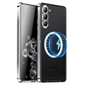 Galvanicky Pokovované Magnetické Samsung Galaxy S23 5G Puzdro - Strieborná