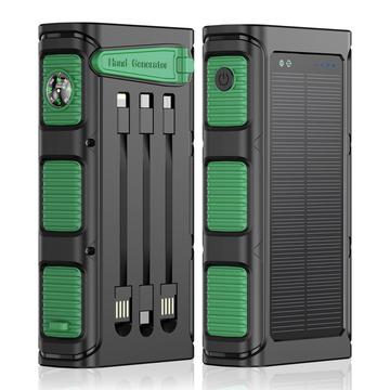 Emergency Hand Crank Solar Power Bank w. SOS Light, Compass - 30000mAh