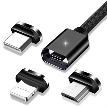 Magnetický kábel Essager 3 -v -1 - USB -C, blesk, mikrousb - 2m - čierna