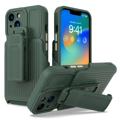 Hybridné Puzdro iPhone 14 Plus s Klipom Pásu Séria Explorer - Tmavozelený