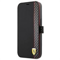 Ferrari na trati uhlíkový pruh iPhone 13 mini peňaženka - čierna