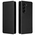 Samsung Galaxy Z Fold5 Preklopný Puzdro - Uhlíkové Vlákno - Čierna