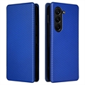 Samsung Galaxy Z Fold5 Preklopný Puzdro - Uhlíkové Vlákno - Modrá