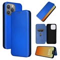 iPhone 15 Pro Preklopný Puzdro - Uhlíkové Vlákno - Modrá