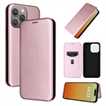 iPhone 15 Pro Preklopný Puzdro - Uhlíkové Vlákno - Ružové zlato