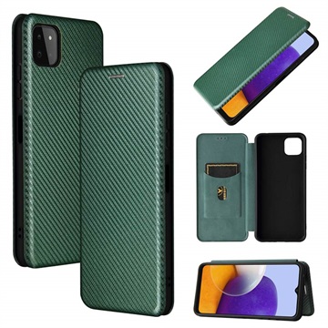 Samsung Galaxy A22 5G, Galaxy F42 5G Flip Case - uhlíková vlákna