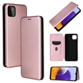 Samsung Galaxy A22 5G, Galaxy F42 5G Flip Case - uhlíkové vlákno - ružové zlato