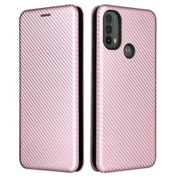 Motorola Moto E30/E40 Flip Case - uhlíkové vlákno - ružové zlato