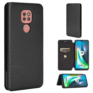 Motorola Moto G9 Play Flip Case - uhlíkové vlákno - čierna