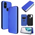 OnePlus Nord N10 5G Flip Case - uhlíkové vlákno - modrá