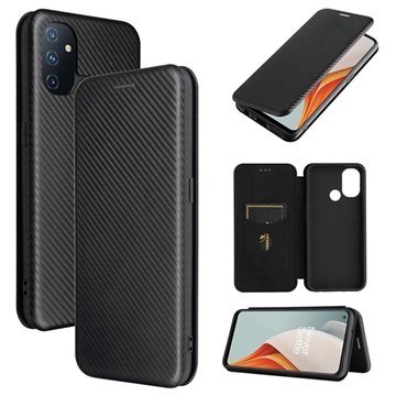 OnePlus Nord N100 Flip Case - uhlíkové vlákno - čierna