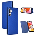 Samsung Galaxy A14/A14 5G Flipové Puzdro - Uhlíkové Vlákno - Modrá