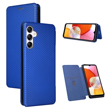 Samsung Galaxy A14/A14 5G Flipové Puzdro - Uhlíkové Vlákno - Modrá